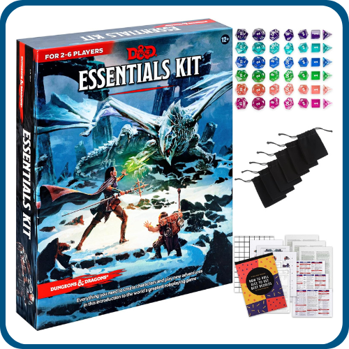 D&D Essentials game box and colorful pieces