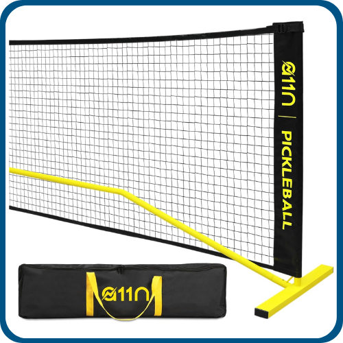 Black and yellow pickleball net with case