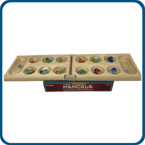 Wooden Mancala stone game with game box